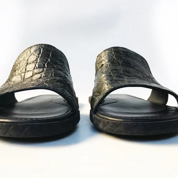 BOTTEGA VENETA SUNDAY FLAT SLIPPER GREENISH CROCODILE LEATHER OPEN TOE MEN'S 42
